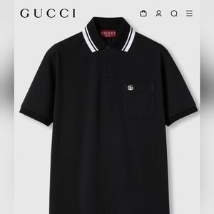 Black Gucci Double G Cotton Pique Polo Shirt